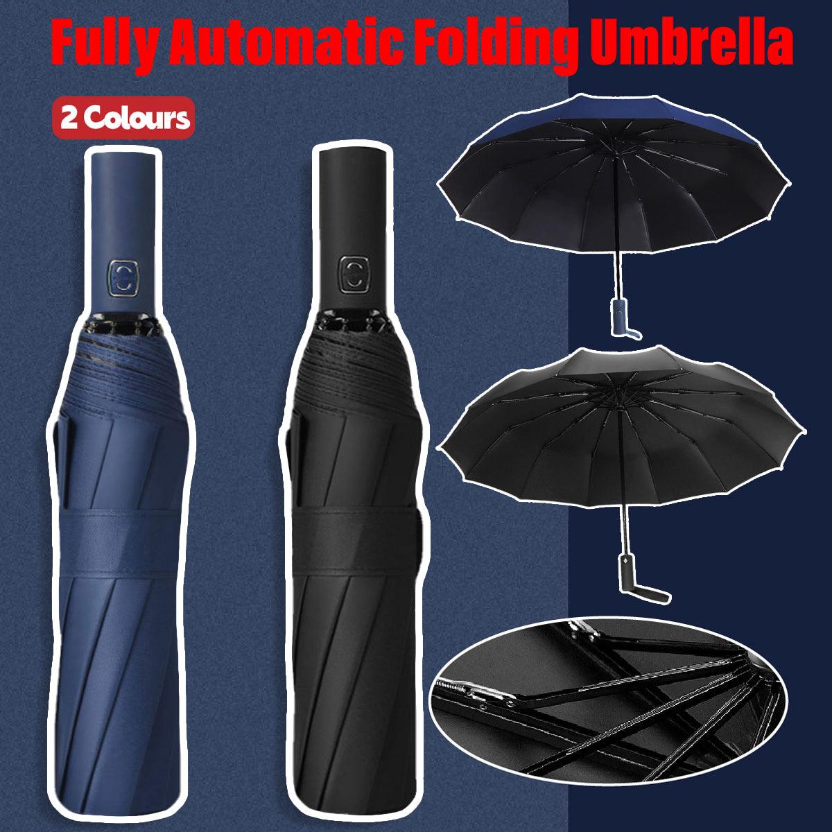 Automatic Folding Umbrella 12-Rib Large Windproof Sunshade for Men and Women - Black V528-UMBRELLA-BLACK-408607