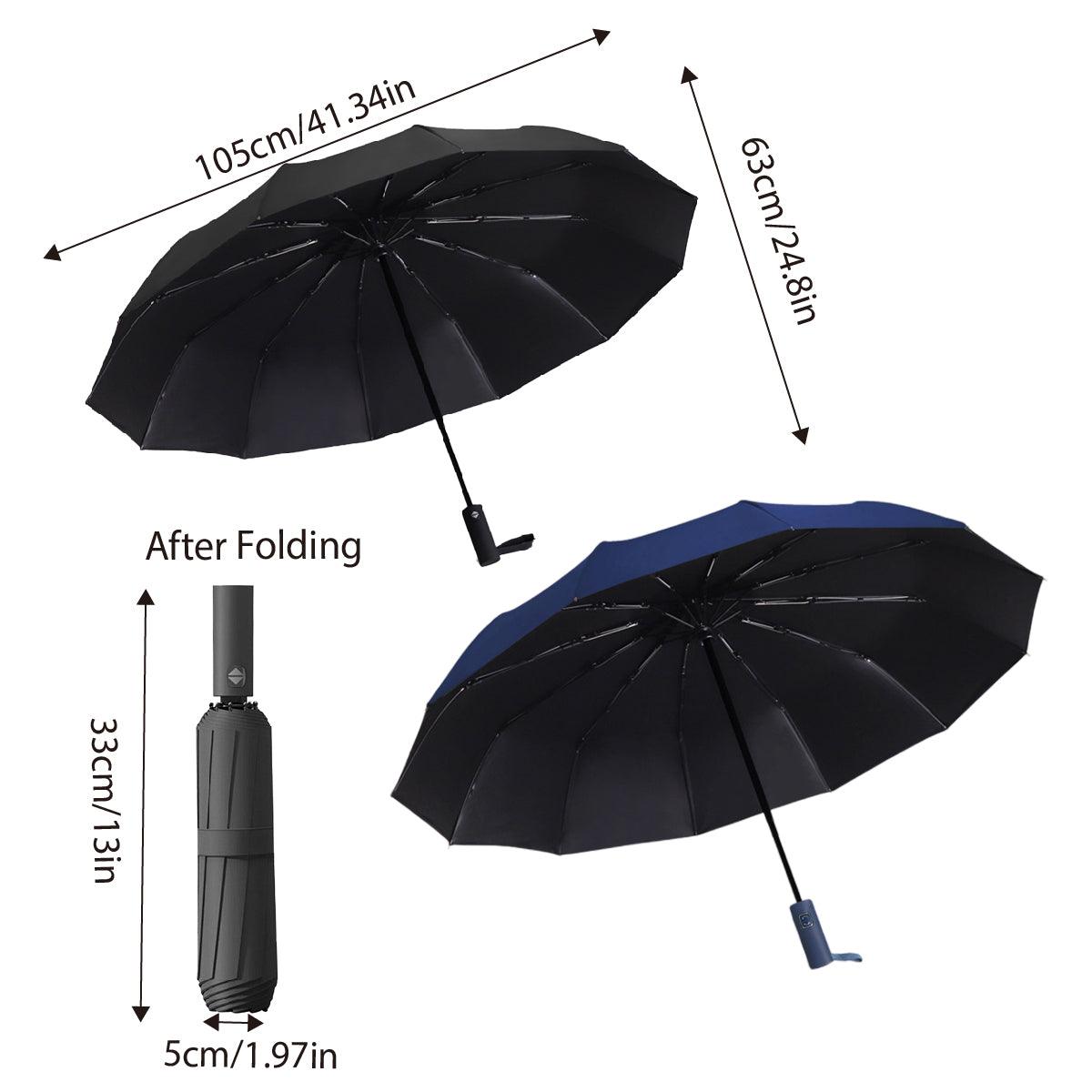 Automatic Folding Umbrella 12-Rib Large Windproof Sunshade for Men and Women - Black V528-UMBRELLA-BLACK-408607