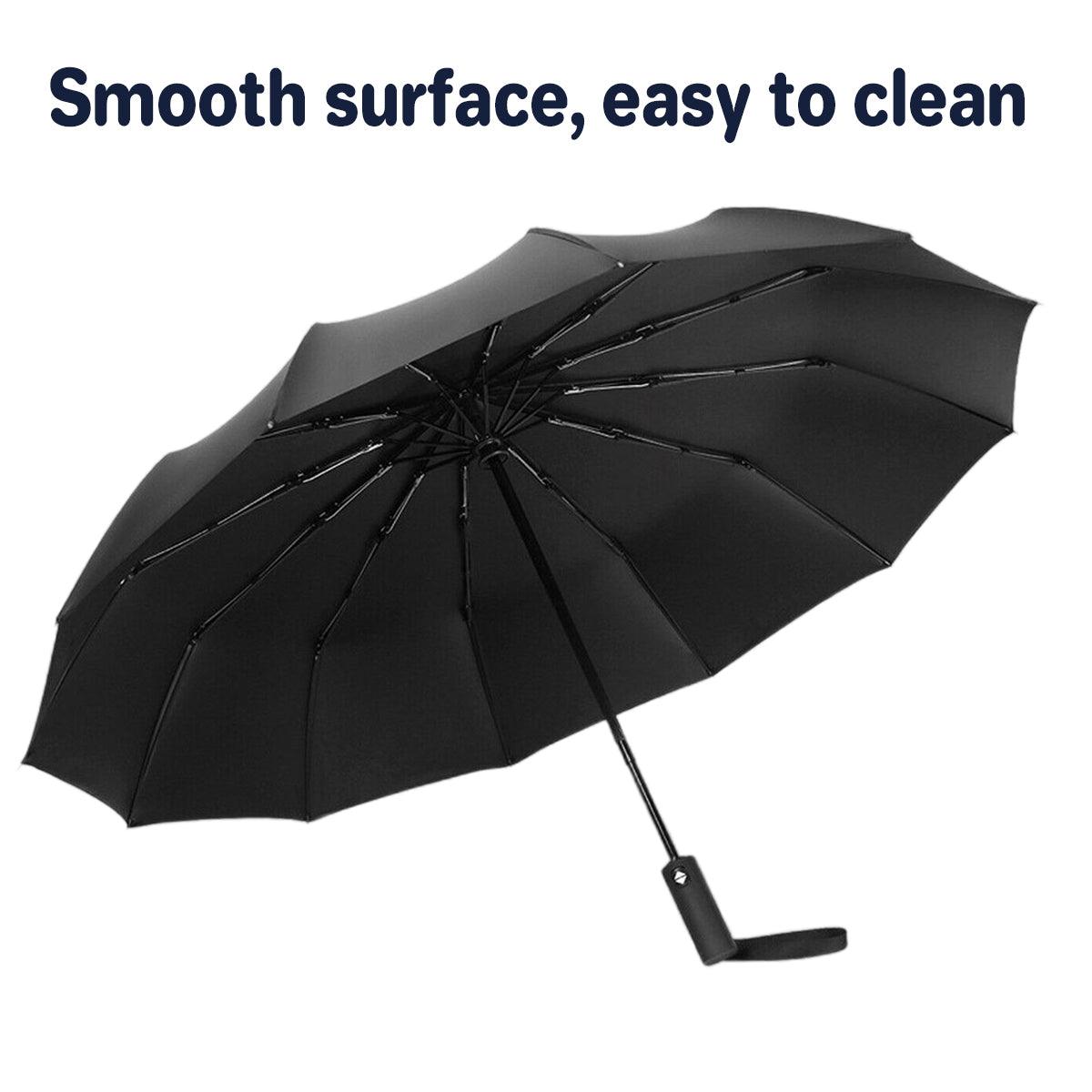 Automatic Folding Umbrella 12-Rib Large Windproof Sunshade for Men and Women - Black V528-UMBRELLA-BLACK-408607