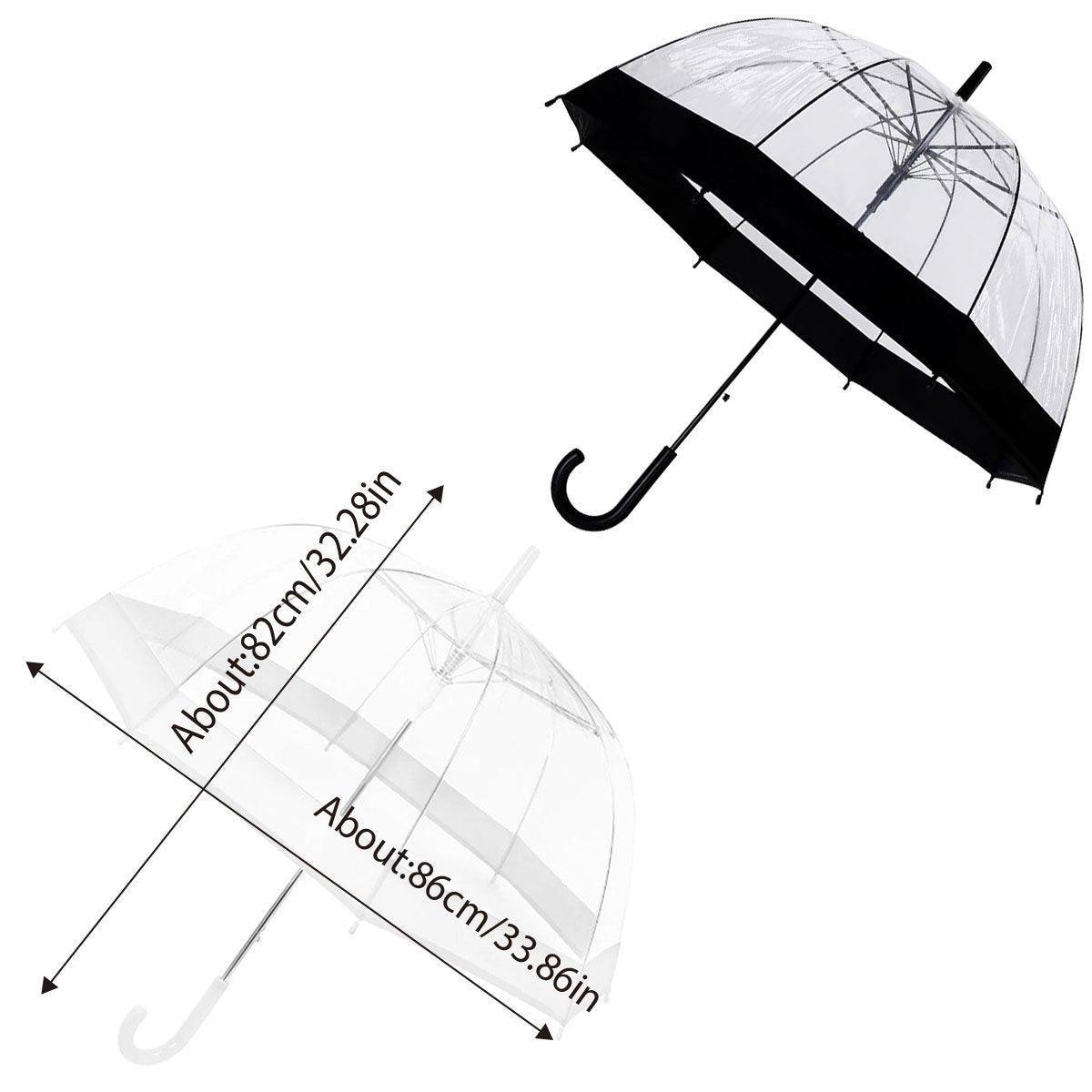 Clear Dome Umbrella Wedding Party Transparent Parasol Handle Waterproof Rain - Black V528-UMBRELLA-BLACK-546231