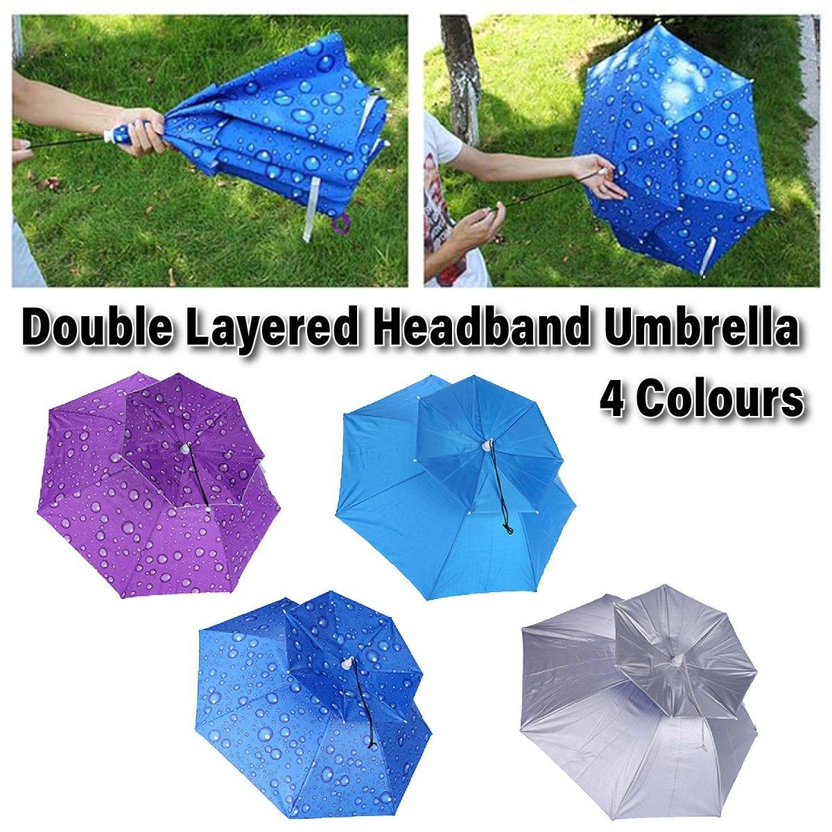 2-Layer Outdoor Foldable Sun Umbrella Hat Fishing Camping Headwear Cap Head Hat - Blue V528-UMBRELLA-HAT-BLUE-387237