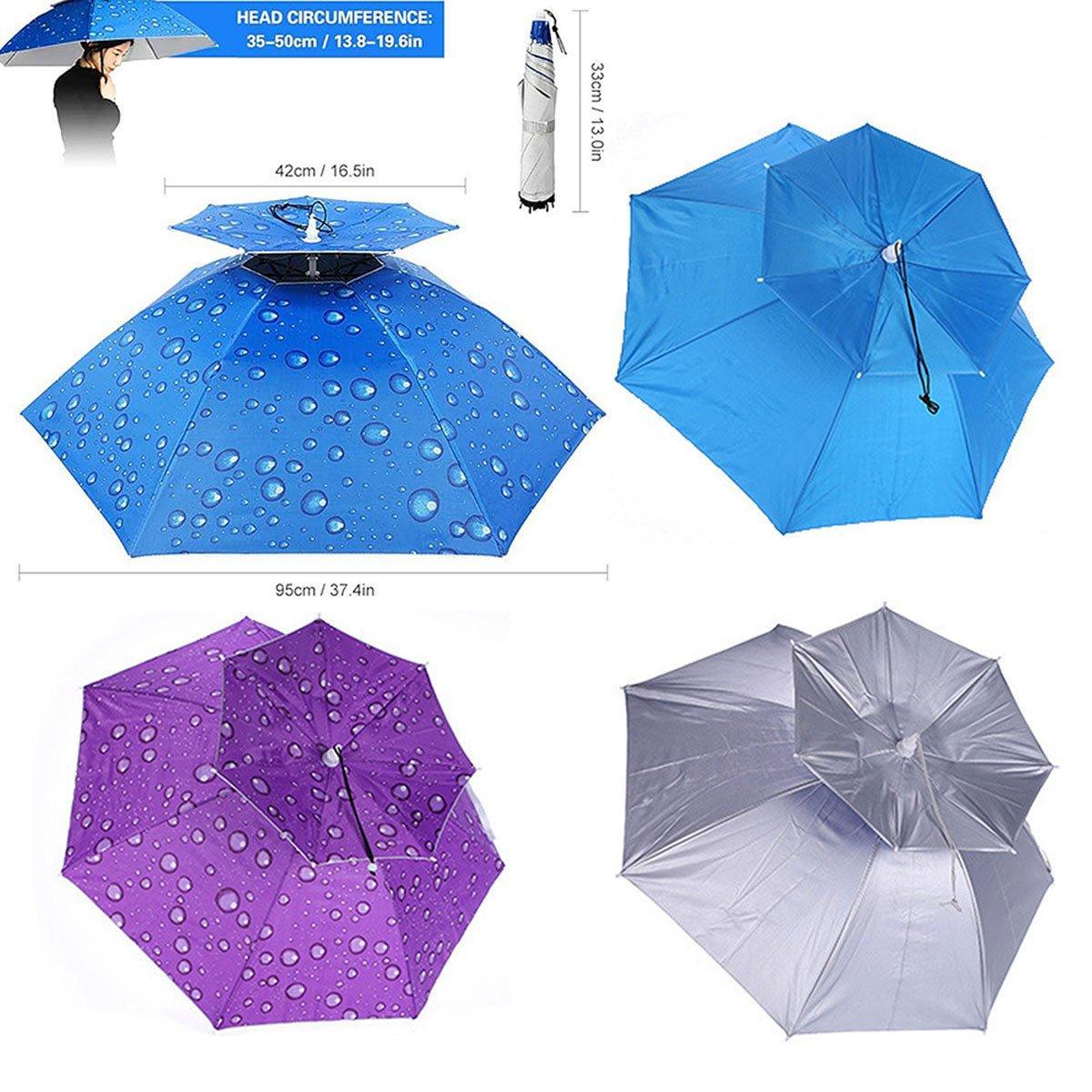 2-Layer Outdoor Foldable Sun Umbrella Hat Fishing Camping Headwear Cap Head Hat - Blue V528-UMBRELLA-HAT-BLUE-387237