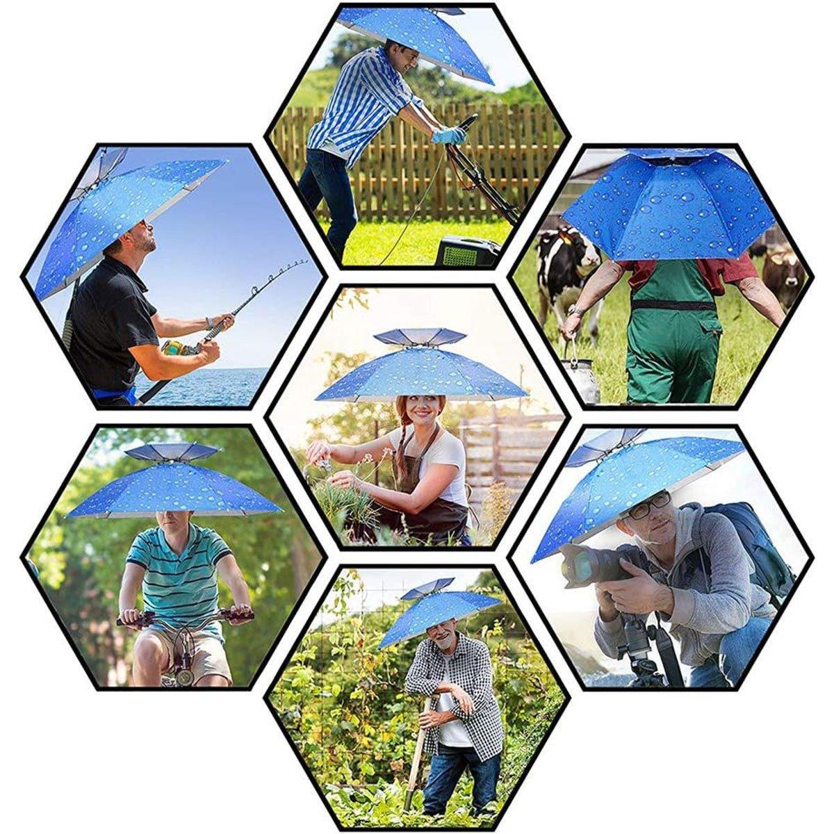 2-Layer Outdoor Foldable Sun Umbrella Hat Fishing Camping Headwear Cap Head Hat - Blue V528-UMBRELLA-HAT-BLUE-387237