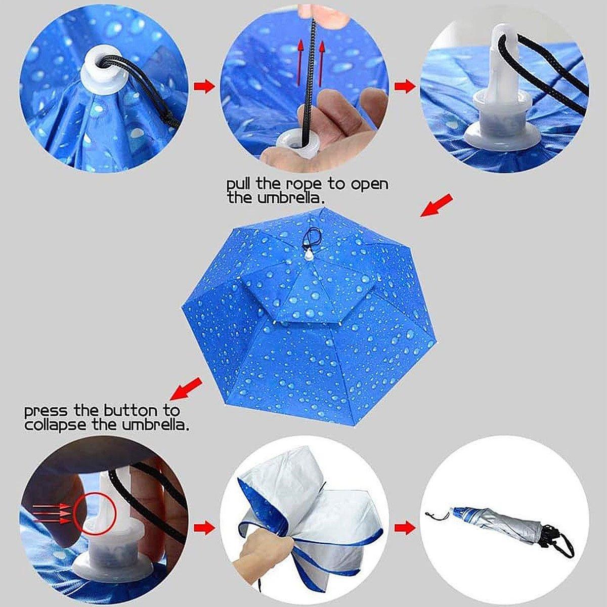 2-Layer Outdoor Foldable Sun Umbrella Hat Fishing Camping Headwear Cap Head Hat - Blue V528-UMBRELLA-HAT-BLUE-387237