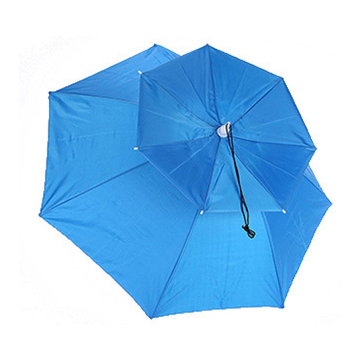 2-Layer Outdoor Foldable Sun Umbrella Hat Fishing Camping Headwear Cap Head Hat - Blue V528-UMBRELLA-HAT-BLUE-387237