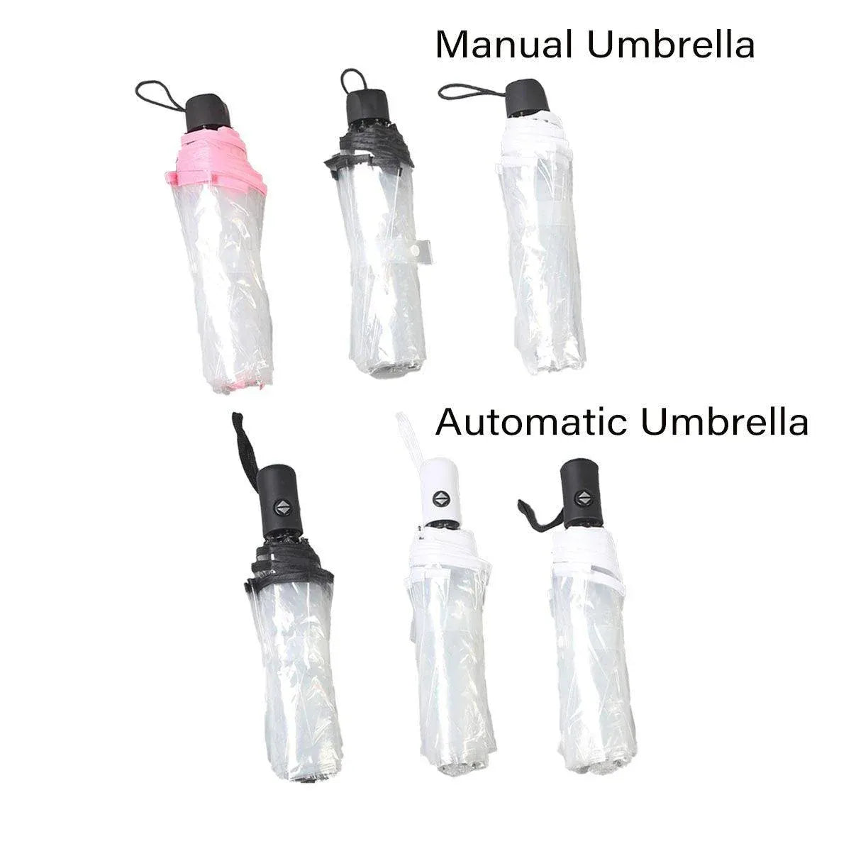Transparent Folding Umbrella Compact Tri Fold Design Clear Rain Protection Cover - Manually operated-Black V528-UMBRELLA-SD-BLACK-336358