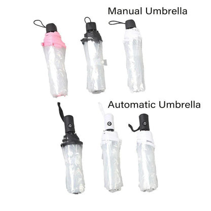 Transparent Folding Umbrella Compact Tri Fold Design Clear Rain Protection Cover - Manually operated-Black V528-UMBRELLA-SD-BLACK-336358