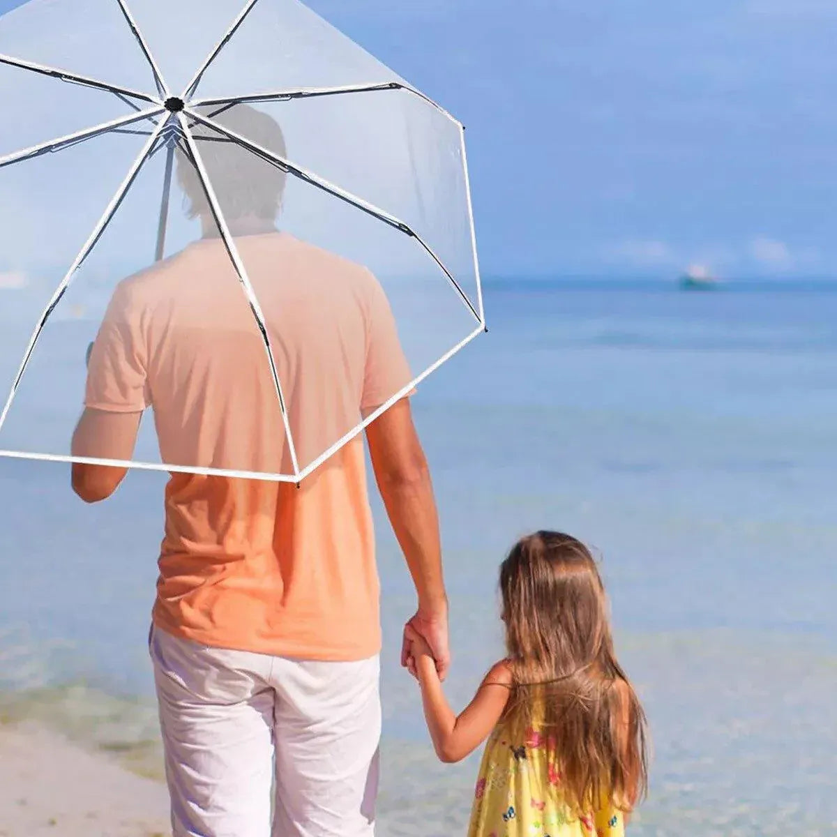 Transparent Folding Umbrella Compact Tri Fold Design Clear Rain Protection Cover - Manually operated-Black V528-UMBRELLA-SD-BLACK-336358