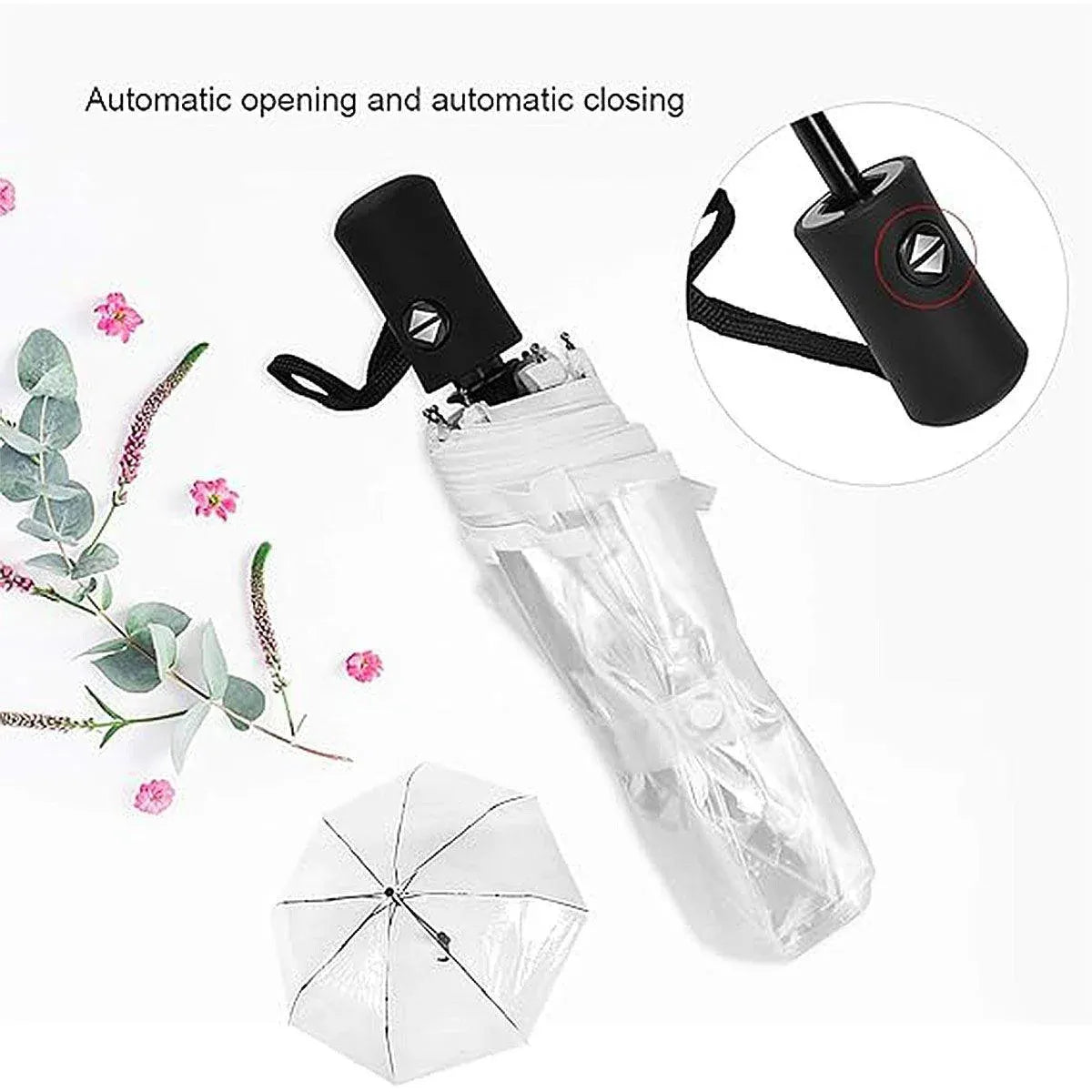 Transparent Folding Umbrella Compact Tri Fold Design Clear Rain Protection Cover - Manually operated-Black V528-UMBRELLA-SD-BLACK-336358