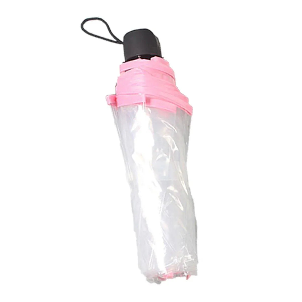 Transparent Folding Umbrella Compact Tri Fold Design Clear Rain Protection Cover - Manually operated-Pink V528-UMBRELLA-SD-PINK-227291