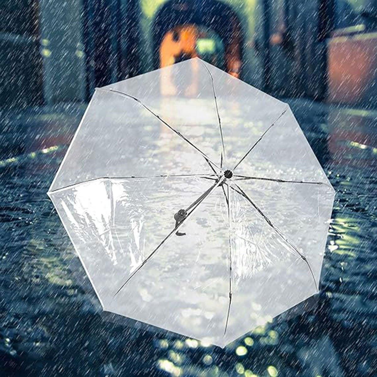 Transparent Folding Umbrella Compact Tri Fold Design Clear Rain Protection Cover - Manually operated-Pink V528-UMBRELLA-SD-PINK-227291