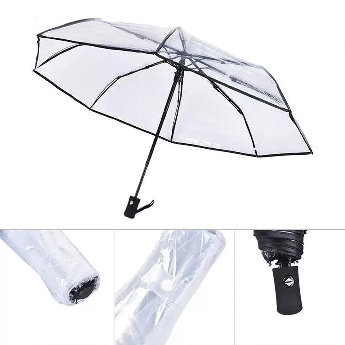 Transparent Folding Umbrella Compact Tri Fold Design Clear Rain Protection Cover - Automation-Black V528-UMBRELLA-ZD-BLACK-725491