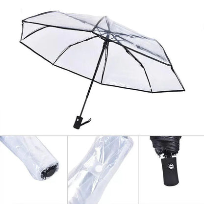 Transparent Folding Umbrella Compact Tri Fold Design Clear Rain Protection Cover - Automation-Black V528-UMBRELLA-ZD-BLACK-725491