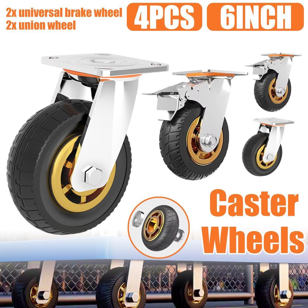 4pcs 6inch Heavy Duty Swivel Caster Wheels 150mm 1000kg Load 2 with Brakes V528-UNIVERSAL-WHEEL-4PCS-901459