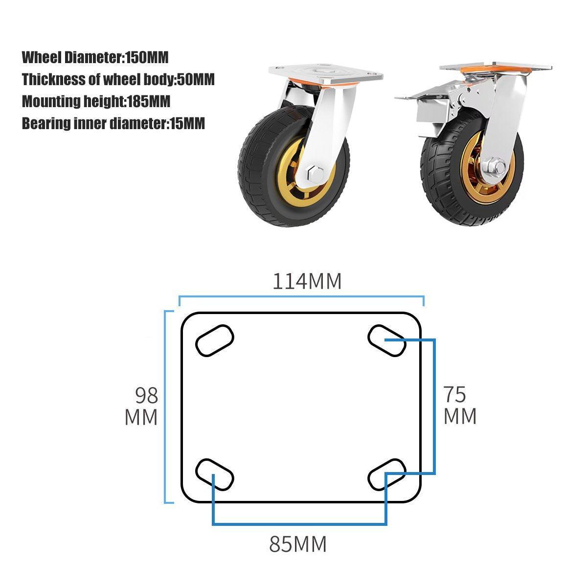 4pcs 6inch Heavy Duty Swivel Caster Wheels 150mm 1000kg Load 2 with Brakes V528-UNIVERSAL-WHEEL-4PCS-901459