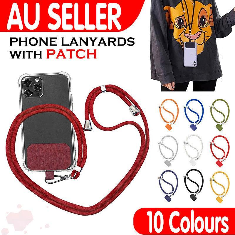 Adjustable Phone Lanyard with Patch for Most Cases Neck Strap Holder - Wine Red V528-UNIVERSALCARD-ROSERED-608016