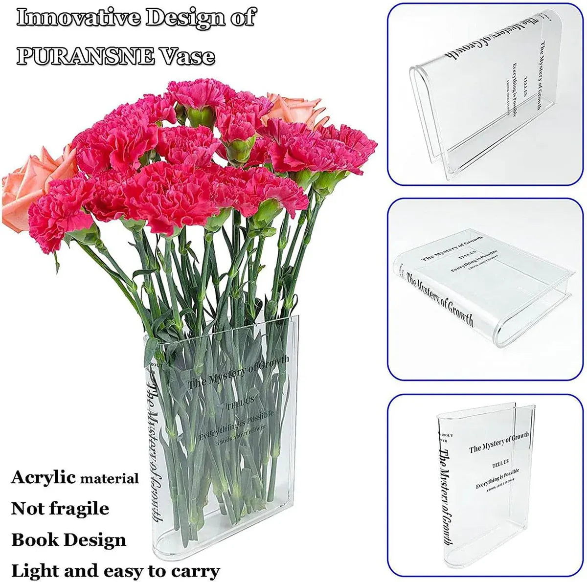 Transparent Book Vase Flower Holder Acrylic Decorative Table Display Stand V528-VASE-15-4-18CM-192730