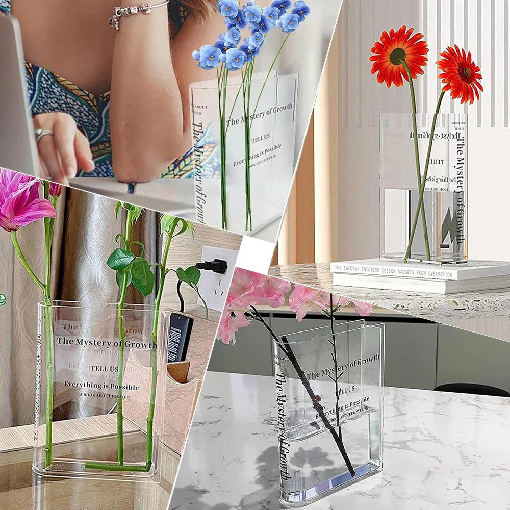 Transparent Book Vase Flower Holder Acrylic Decorative Table Display Stand V528-VASE-15-4-18CM-192730