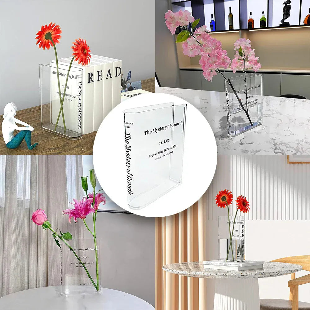 Transparent Book Vase Flower Holder Acrylic Decorative Table Display Stand V528-VASE-15-4-18CM-192730