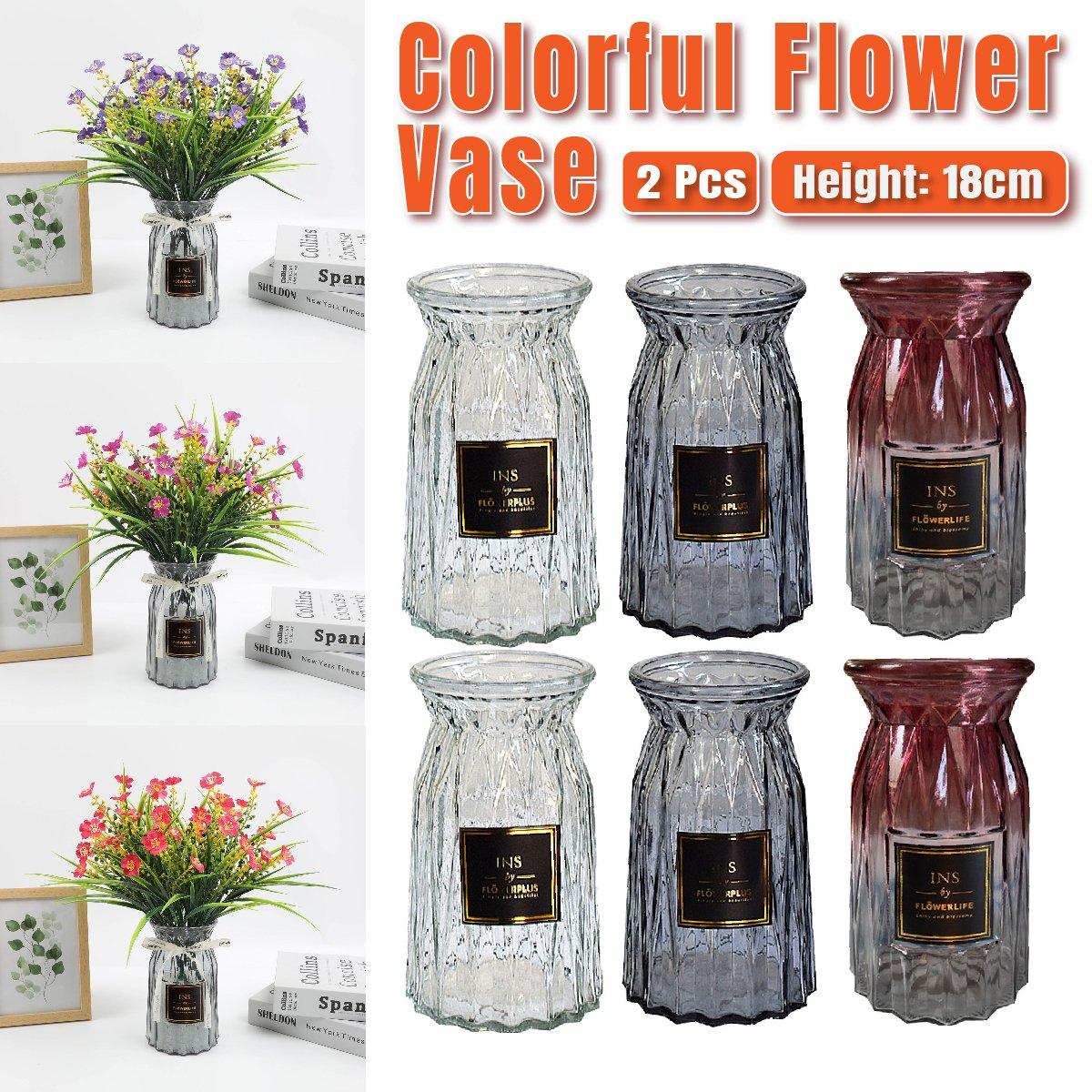 2 Pcs Glass Vase Hydroponic Flower Arrangement Vase for Living Room Decoration - Transparent V528-VASE-TRANSPARENT-2PCS-520055