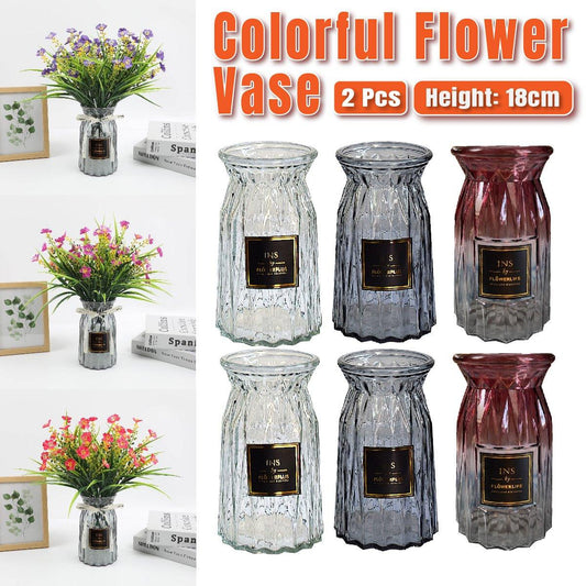 2 Pcs Glass Vase Hydroponic Flower Arrangement Vase for Living Room Decoration - Transparent V528-VASE-TRANSPARENT-2PCS-520055