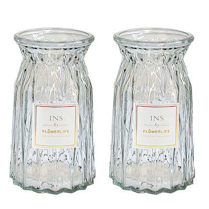 2 Pcs Glass Vase Hydroponic Flower Arrangement Vase for Living Room Decoration - Transparent V528-VASE-TRANSPARENT-2PCS-520055