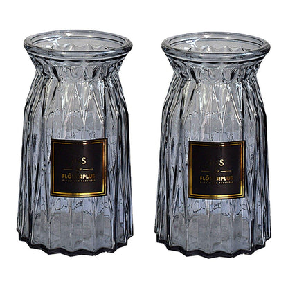 2 Pcs Glass Vase Hydroponic Flower Arrangement Vase for Living Room Decoration - Transparent V528-VASE-TRANSPARENT-2PCS-520055