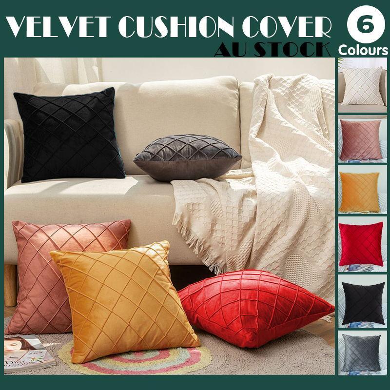 Velvet Cushion Cover Pleated Checked Plaid Plush Decorative Lounge Cushion Cover - Pink V528-VELVETCUSHIONCOVER-PINK-375392