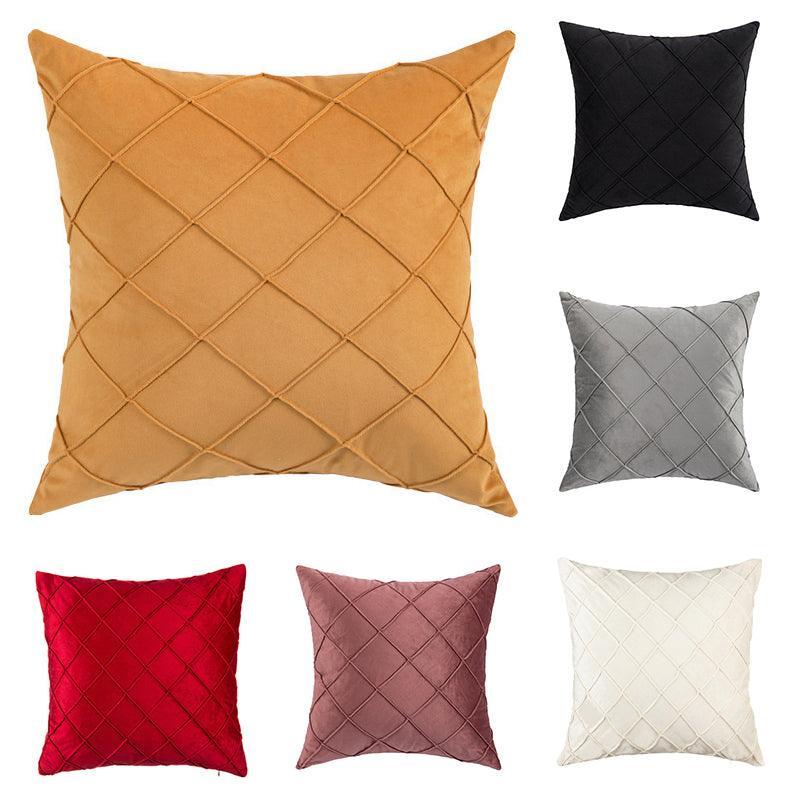 Velvet Cushion Cover Pleated Checked Plaid Plush Decorative Lounge Cushion Cover - Pink V528-VELVETCUSHIONCOVER-PINK-375392