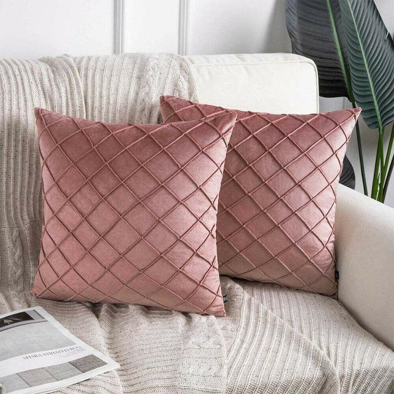 Velvet Cushion Cover Pleated Checked Plaid Plush Decorative Lounge Cushion Cover - Pink V528-VELVETCUSHIONCOVER-PINK-375392