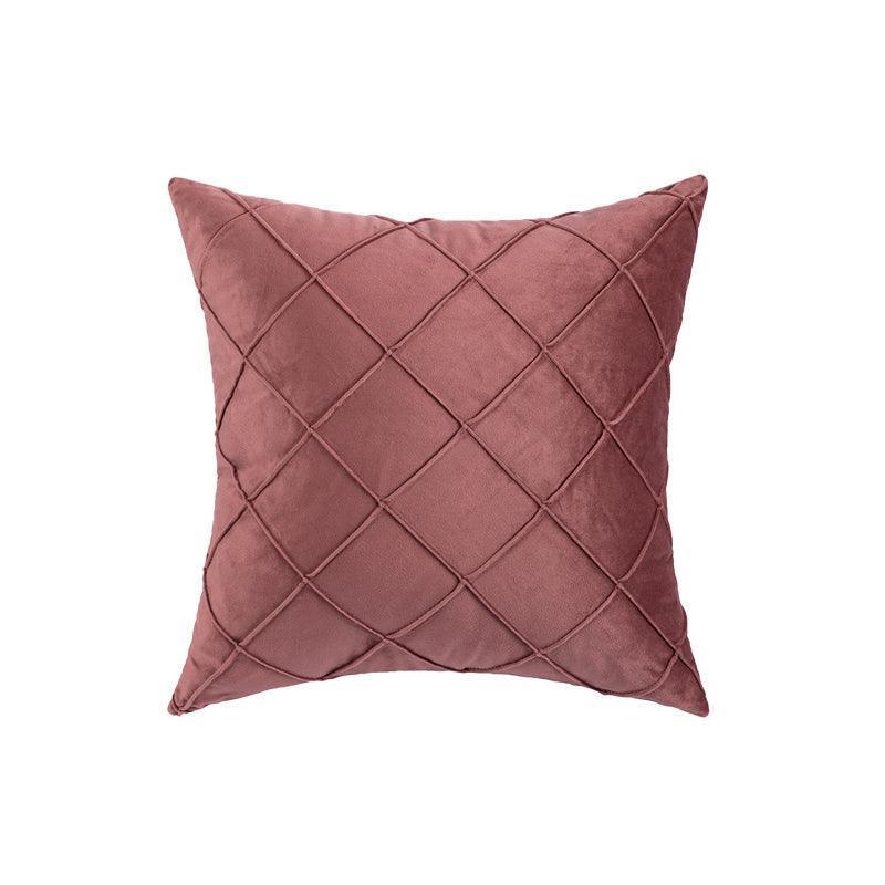 Velvet Cushion Cover Pleated Checked Plaid Plush Decorative Lounge Cushion Cover - Pink V528-VELVETCUSHIONCOVER-PINK-375392