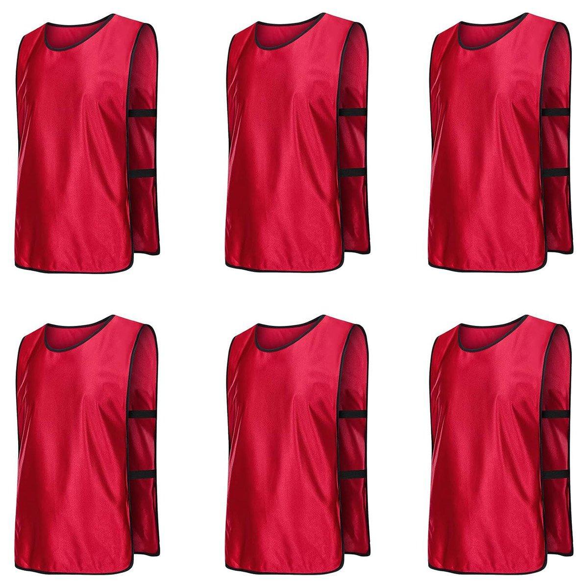 6X Sports Training Bibs Soccer Vests Group Team Bibs Basketball Cricket Football - Red-S V528-VEST-S-RED-510438