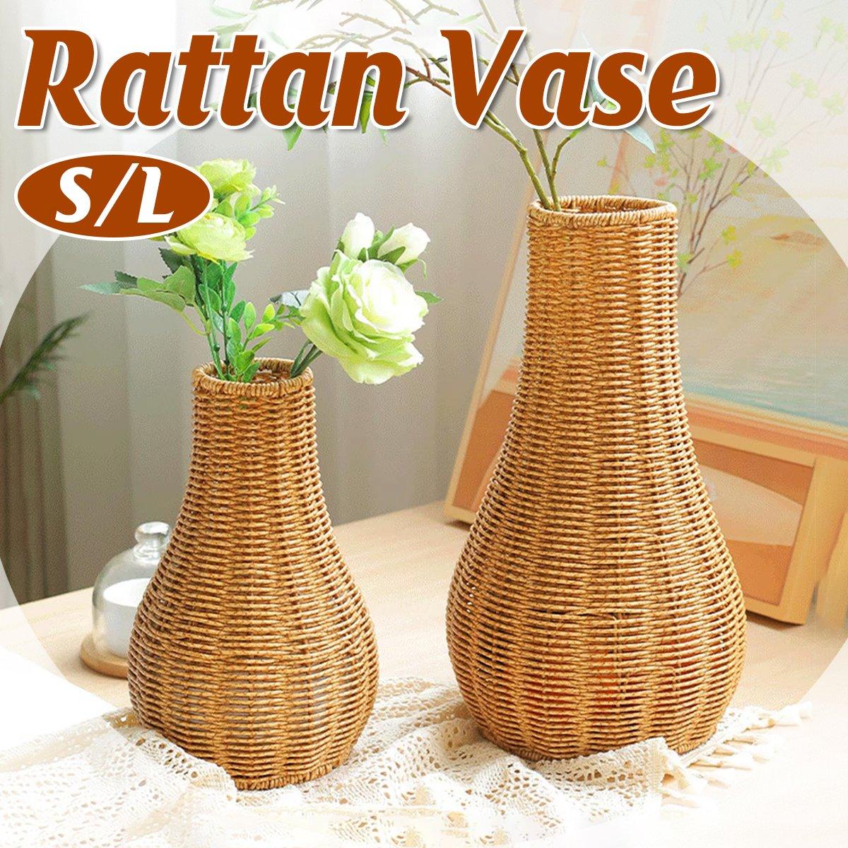 Imitation Rattan Woven Vase Decorative Flower Vase Arrangement for Home Decor - Small V528-VINTAGE-VASE-S-291684