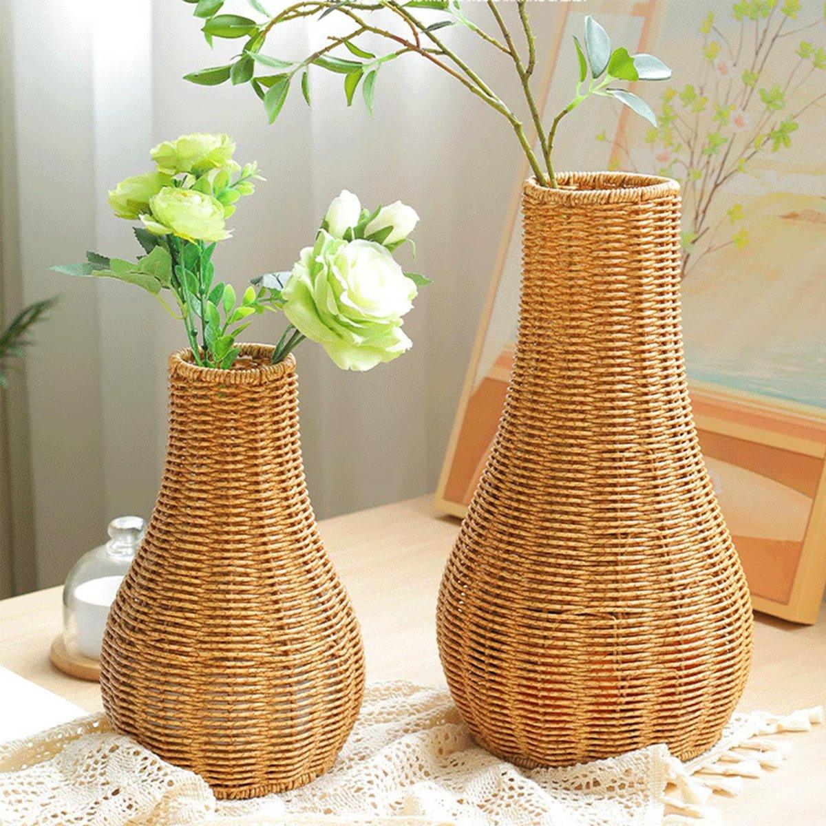 Imitation Rattan Woven Vase Decorative Flower Vase Arrangement for Home Decor - Small V528-VINTAGE-VASE-S-291684