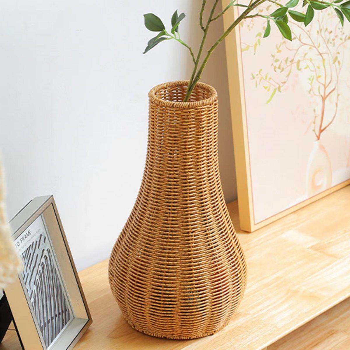 Imitation Rattan Woven Vase Decorative Flower Vase Arrangement for Home Decor - Small V528-VINTAGE-VASE-S-291684