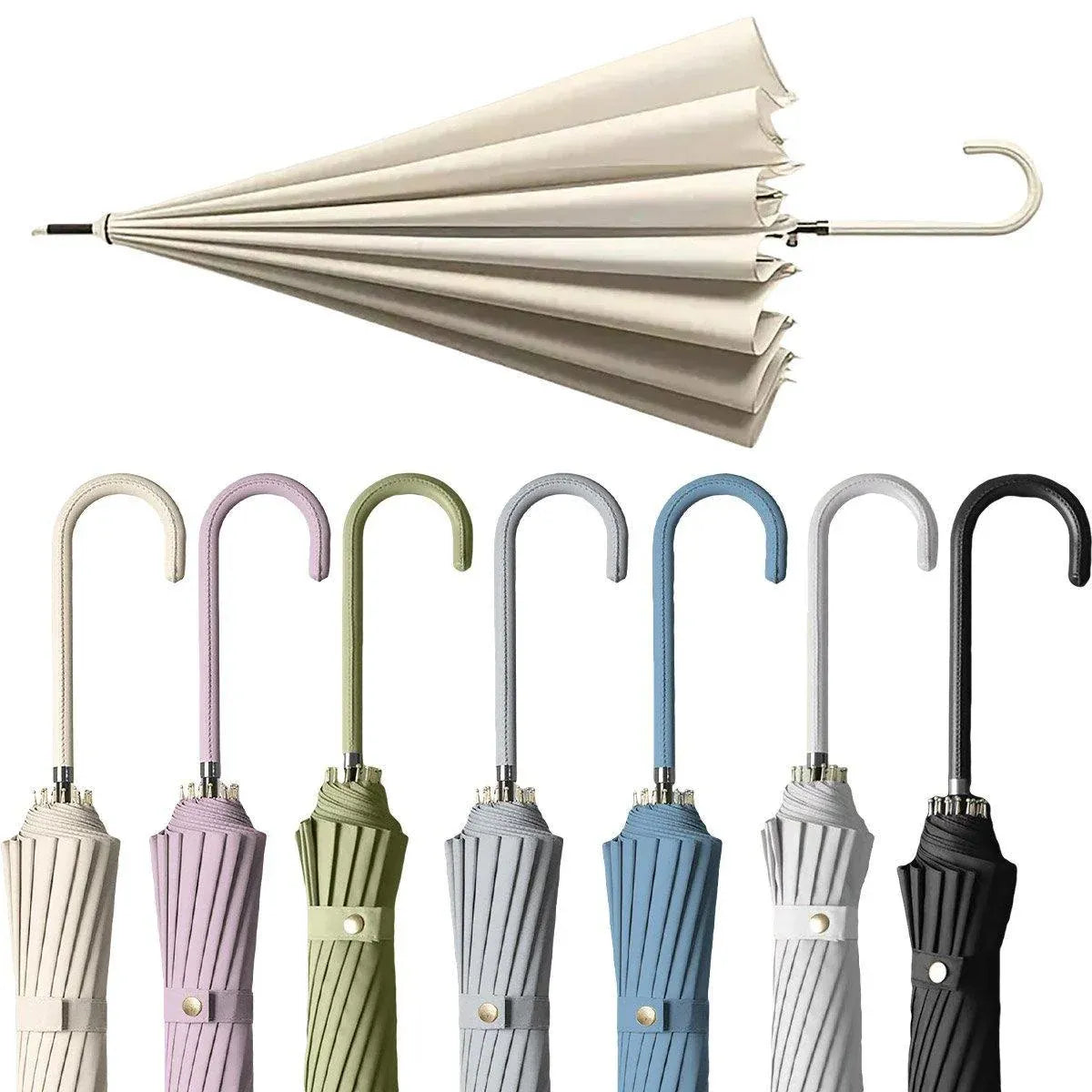 Large 16 Bone Automatic Umbrella Unisex Long Handle Dual Use Rain Sun Umbrella - White V528-W-UMBRELLA-WHITE-593194