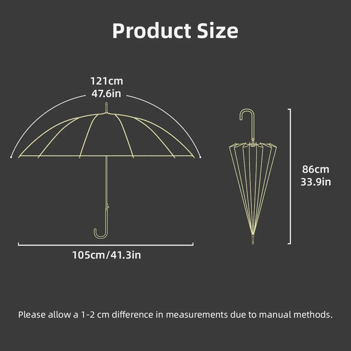 Large 16 Bone Automatic Umbrella Unisex Long Handle Dual Use Rain Sun Umbrella - White V528-W-UMBRELLA-WHITE-593194