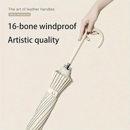 Large 16 Bone Automatic Umbrella Unisex Long Handle Dual Use Rain Sun Umbrella - White V528-W-UMBRELLA-WHITE-593194