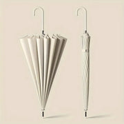Large 16 Bone Automatic Umbrella Unisex Long Handle Dual Use Rain Sun Umbrella - White V528-W-UMBRELLA-WHITE-593194