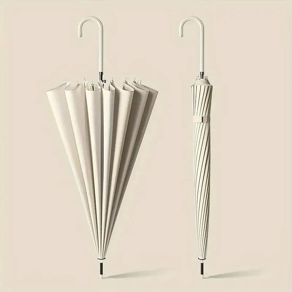 Large 16 Bone Automatic Umbrella Unisex Long Handle Dual Use Rain Sun Umbrella - White V528-W-UMBRELLA-WHITE-593194