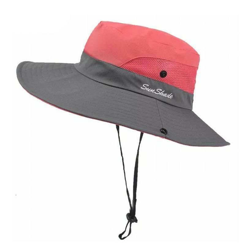 Women Wide Brim Ponytail Hat Sun Protect Visor Summer Beach Cap Anti Uv Floppy - Watermelon Red V528-WACOLOUR-WATERMELONRED30525