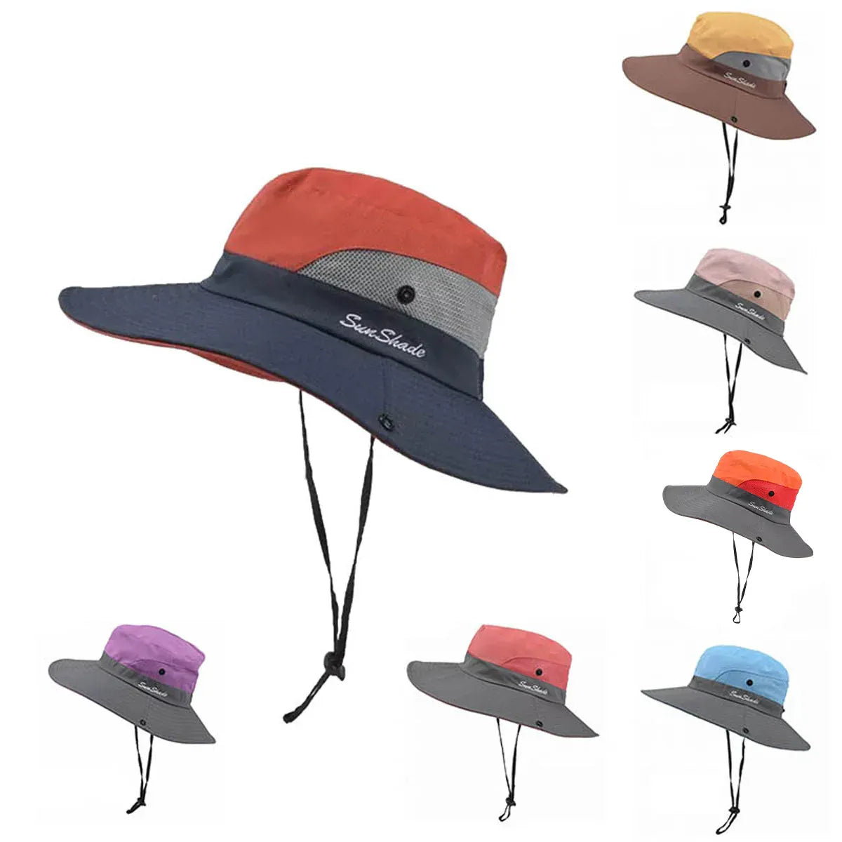 Women Wide Brim Ponytail Hat Sun Protect Visor Summer Beach Cap Anti Uv Floppy - Watermelon Red V528-WACOLOUR-WATERMELONRED30525