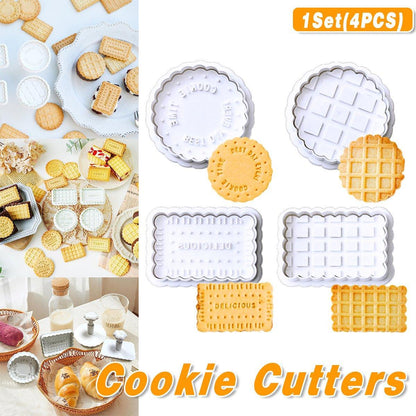 4PCS Plaid Cookie Stamp Set Waffle Biscuit Cutter Press Home Baking Tool Kit V528-WAFFLE-MOLD-4PCS-667611
