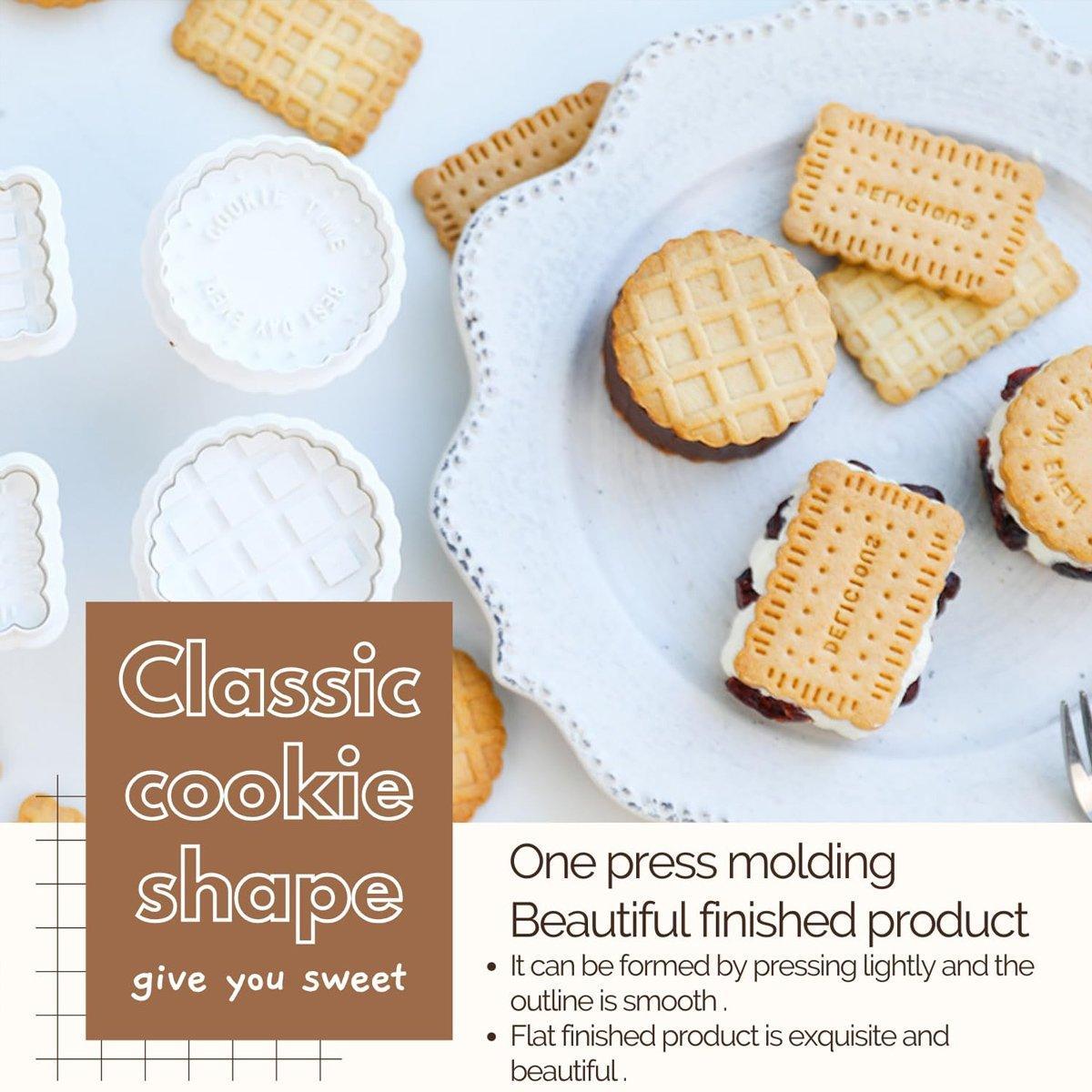 4PCS Plaid Cookie Stamp Set Waffle Biscuit Cutter Press Home Baking Tool Kit V528-WAFFLE-MOLD-4PCS-667611