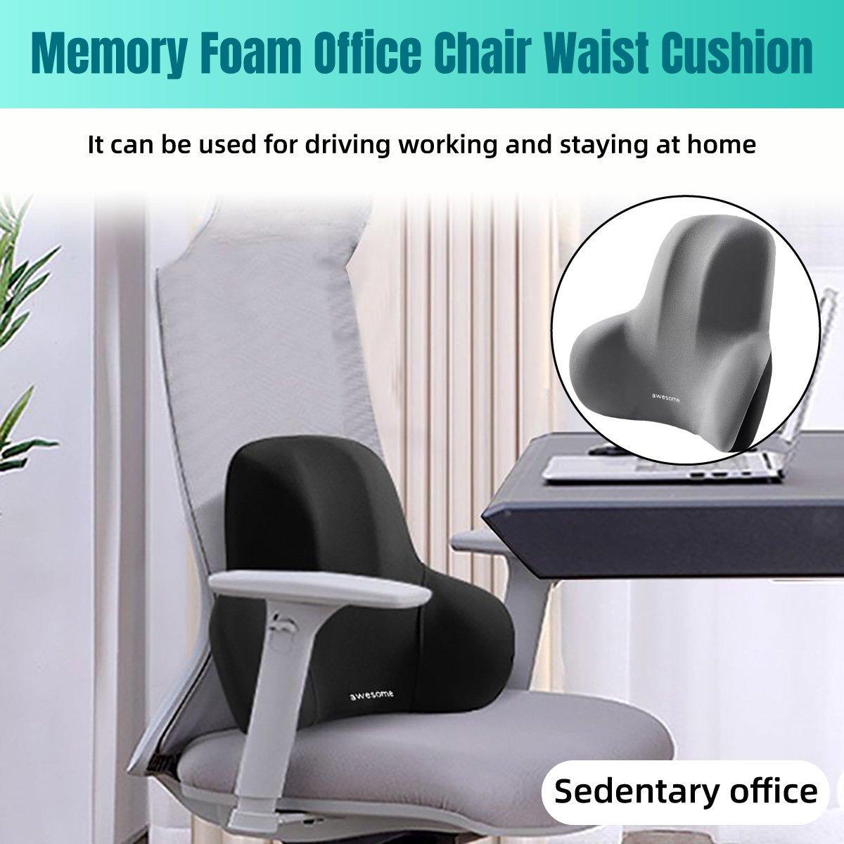 Office Chair Back Support Lumbar Cushion Seat Memory Foam Lumbar Pillow Comfort - Grey V528-WAIST-GREY-698644