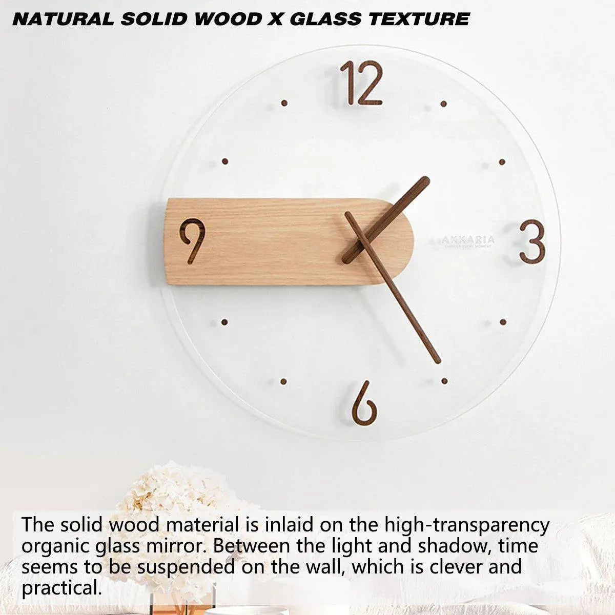 Modern Solid Wood Wall Clock Decorative Home Clock for Living Room Bedroom V528-WALL-CLOCK-400MM-905652
