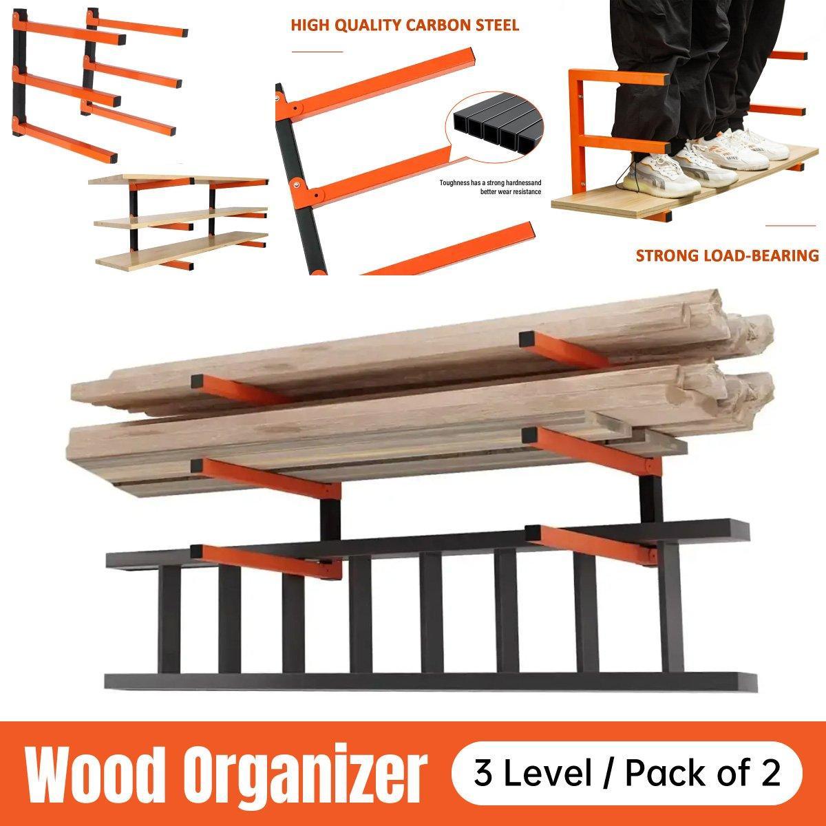 2PCS Wall Mounted Folding Storage Rack Carbon Steel Multi-Layer Organizer V528-WALL-HANGING-WOOD-RACK-866825