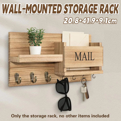 Wooden Wall Mounted Key Holder Storage Rack Door Hook Hanger Coat Rack Organizer V528-WALL-SHELF-RAW-WOOD-350716