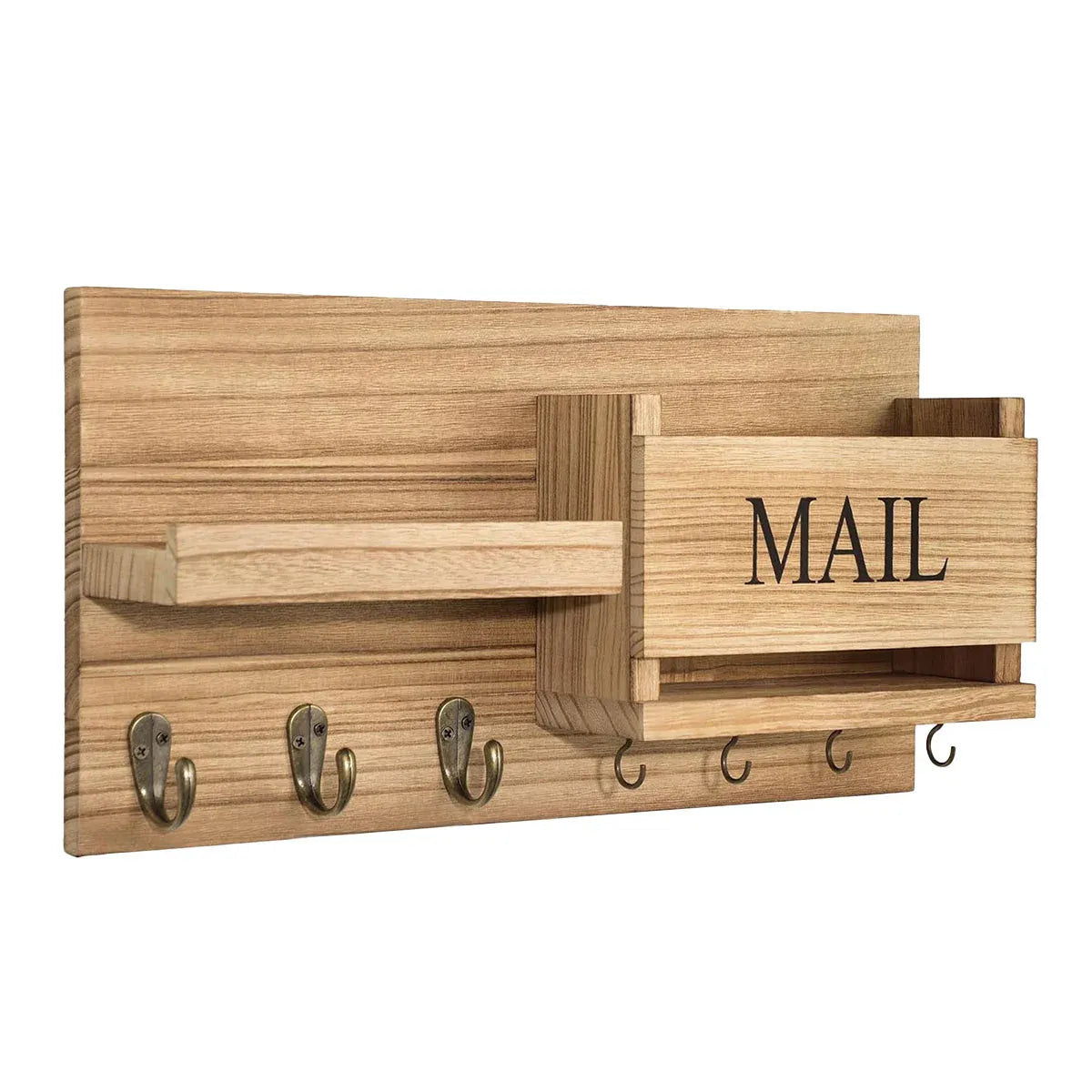 Wooden Wall Mounted Key Holder Storage Rack Door Hook Hanger Coat Rack Organizer V528-WALL-SHELF-RAW-WOOD-350716