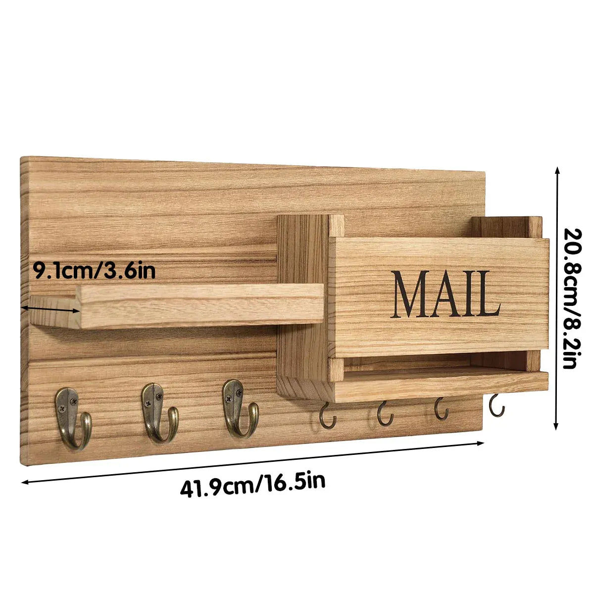 Wooden Wall Mounted Key Holder Storage Rack Door Hook Hanger Coat Rack Organizer V528-WALL-SHELF-RAW-WOOD-350716